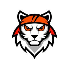 samurai tiger head mascot logo headband silhouette vector