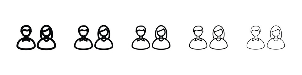 Couple icon Outline and flat style designs