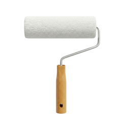 Obraz premium Paint roller with wooden handle for wall painting and home improvement projects isolated on transparent background
