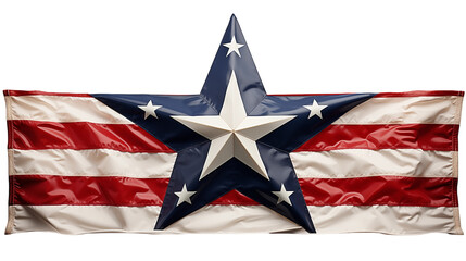 American flag with large star, patriotic Independence Day background, USA banner fabric texture, isolated on transparent background.