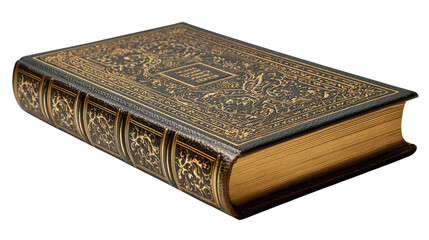 Ornate antique book isolated on transparent background, PNG