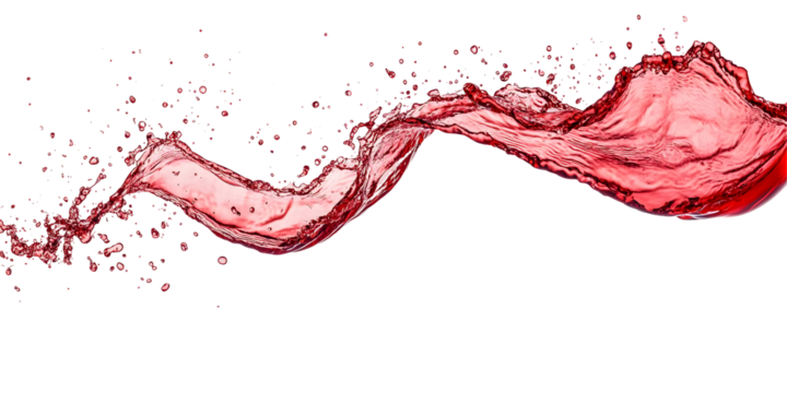 Dynamic splash of red wine against a dark background, revealing its richness