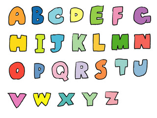 手書き文字セット　フォント　カラフル　アルファベット