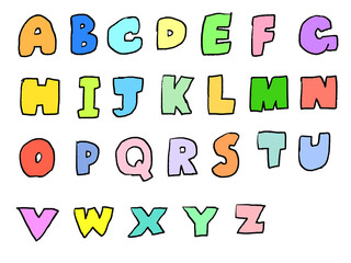 手書き文字セット　フォント　カラフル　アルファベット