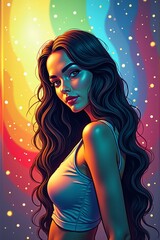 Digital art portrait, vibrant colors, beautiful woman