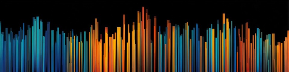 Vibrant vertical lines in a dynamic, abstract pattern against a dark background, creating a skyline effect.