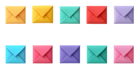 Colorful envelopes arranged in a pattern on a black background, representing communication