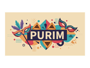 Retro Purim Celebration Banner with Masks
