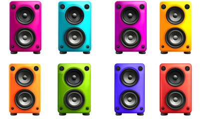 Colorful array of speakers showcasing vibrant audio equipment for entertainment