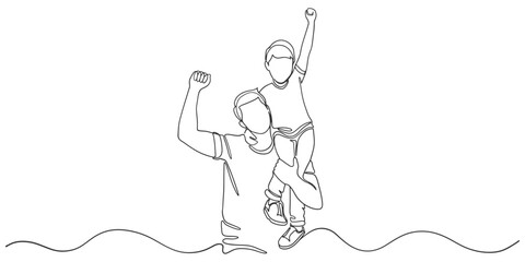 Plakat Fathers day line art style vector illustration, father and son line art illustration