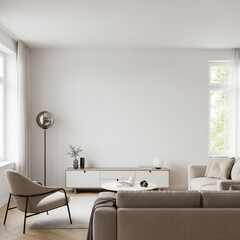 Modern Living Room Interior with Minimalist Design and Neutral Tones