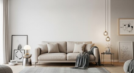 Modern Living Room Interior with Neutral Tones, Minimalist Decor and Art