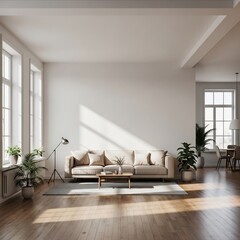 Modern Living Room Interior with Sunlight and Minimalist Design Elements
