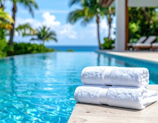 Fototapeta premium Poolside Towels: Tropical Relaxation