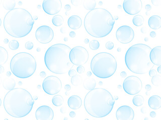 Blue water bubbles seamless pattern on transparent background