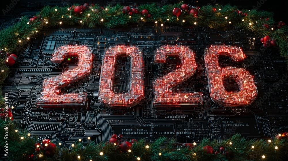 Poster futuristic number 2023 created from circuitry board texture, technology and innovation concept, digi
