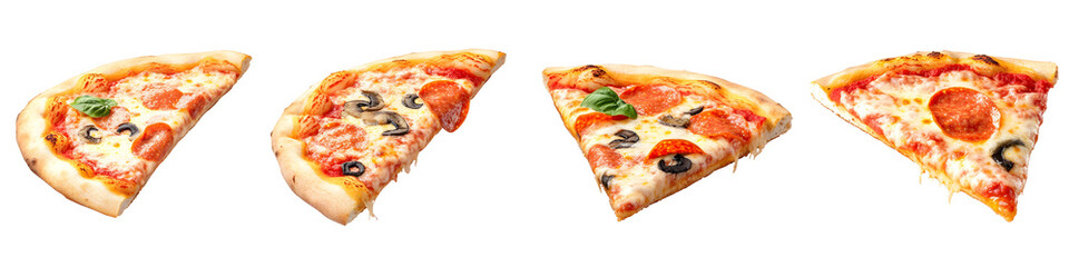 Delicious Pepperoni Pizza Slices Isolated on Black Background, Food Photography