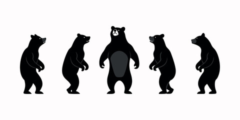 Black silhouette vector illustration of bear vector silhouette design set, symbol of pet love.