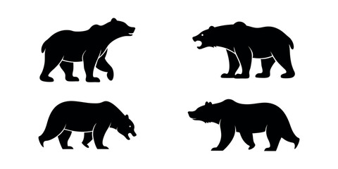 Black silhouette vector illustration of bear vector silhouette design set, symbol of pet love.