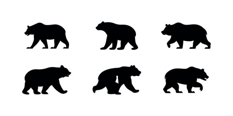 Black silhouette vector illustration of bear vector silhouette design set, symbol of pet love.