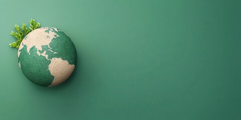 Fototapeta premium economy growth demand concept. A globe with plant features against a green background symbolizing environmental awareness.
