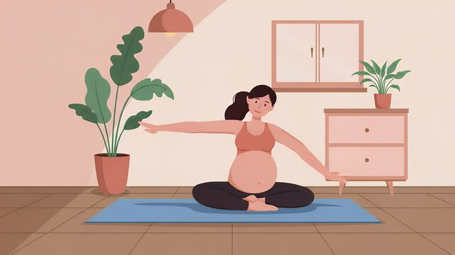 Pregnant woman practicing yoga illustration peaceful interior design