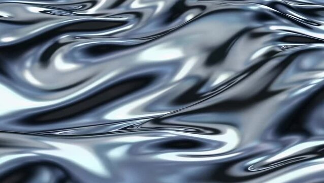 Reflective liquid silver texture with dynamic wave pattern. Abstract fluid motion concept.
