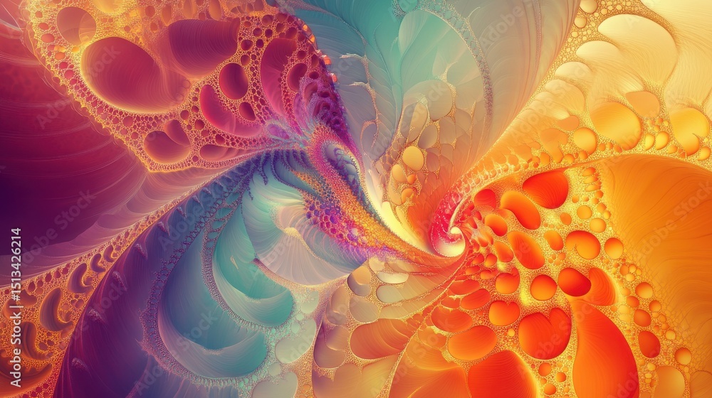 Poster soft, colorful abstract background with swirling patterns and gradients.