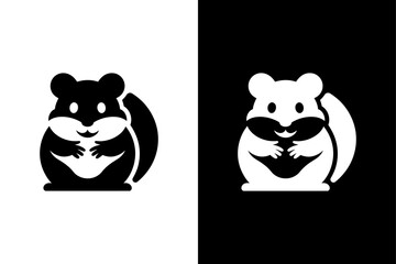 Cartoon Hamster Silhouette Vector Animal Icon in Black and White.