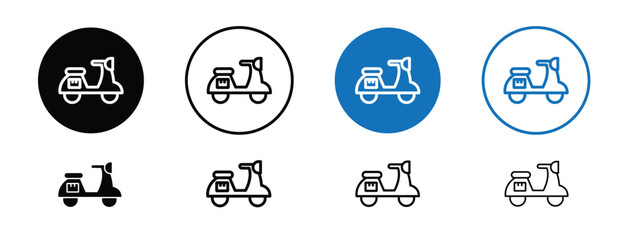 Set of colored pixel perfect Scooter icon with 1 unexpanded, 1 silhouette,  An icon of a scooter, symbolizing urban transport or delivery services. 