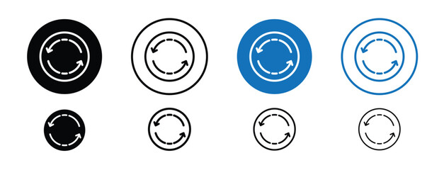 Set of colored pixel perfect Synchronization icon with 1 unexpanded, 1 silhouette,  Circular arrows icon symbolizing sync or data update. 