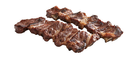 Delicious grilled short ribs on a transparent background, showcasing juicy meat and bonein cut for BBQ or steakhouse menu Concept of gourmet food and summer grilling