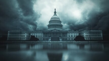 Fototapeta premium Tax increase discussions amid dark clouds over u.S. Capitol political graphic dramatic mood