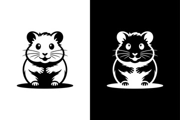 Minimalist Hamster Vector Icon Black and White Pet Silhouette Art.
