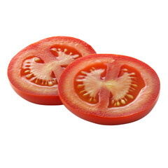 Tomato slice with seeds isolated on white background, great for cooking, salads, and kitchen themes