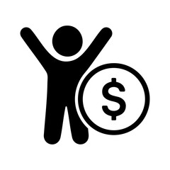 Happy person celebrating money success icon