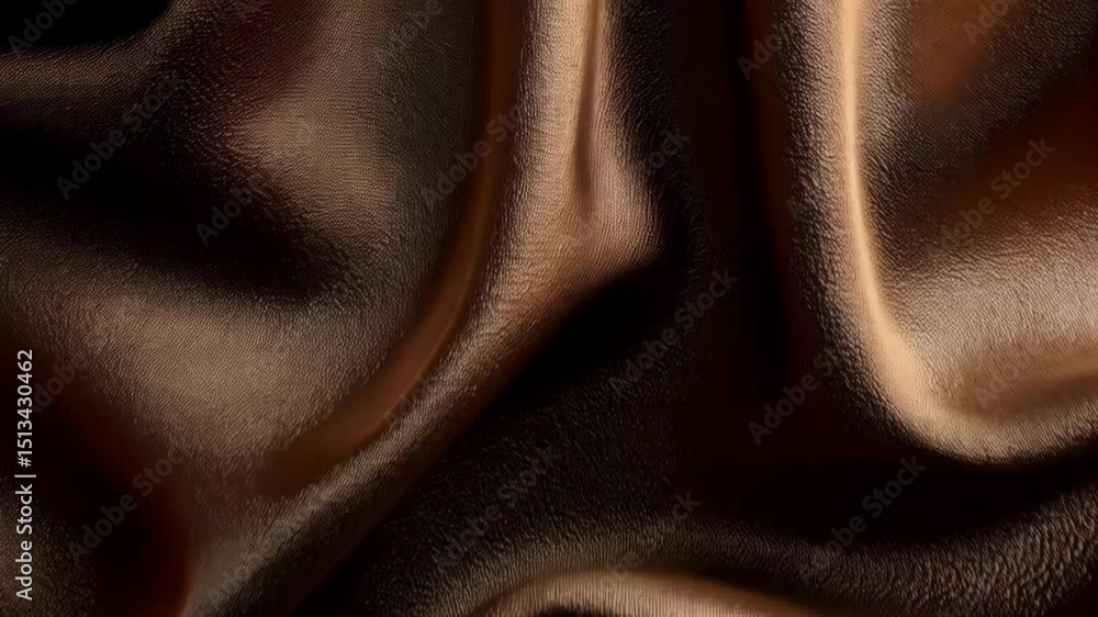 Poster detailed close-up showing luxurious brown leather texture with wavy folds and subtle light play crea