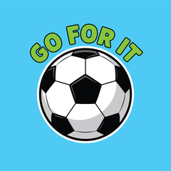 Obraz premium Colorful Cartoon Soccer Ball with Green Background and 'Go For It' Text, Perfect for Sports Marketing and Youth Soccer Programs