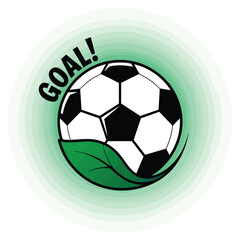 Obraz premium Classic Soccer Ball with Green Leaf and 'Goal!' Text, Ideal for Eco-Friendly Sports Campaigns and Sustainable Soccer Programs