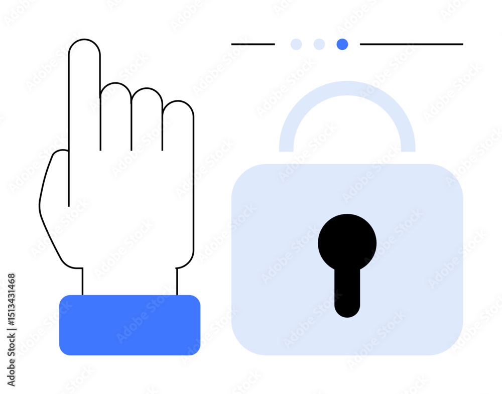 Poster hand pointing or tapping alongside a lock icon symbolizing authentication, digital security, and use