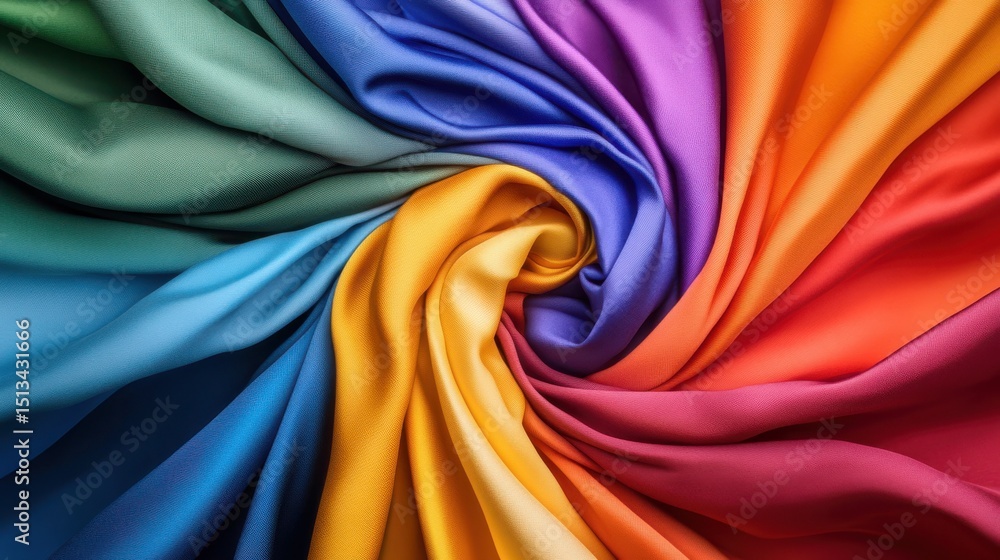 Aufkleber a vibrant spectrum of colorful fabric folds spiraling towards the center, creating a dynamic and eye