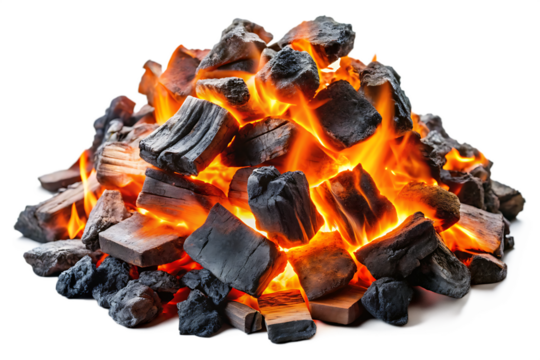  smoldering burning coals isolated on white background PNG , AI GENERATED