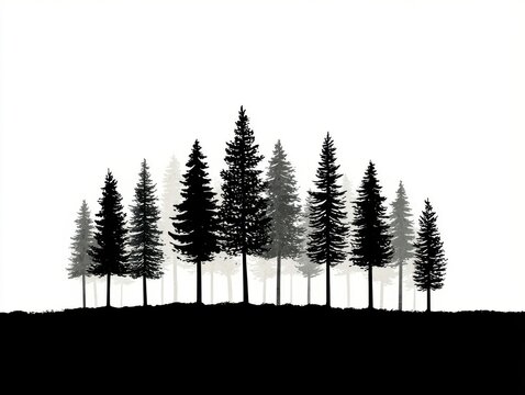 Pine tree forest silhouette with dense foliage representing wilderness
