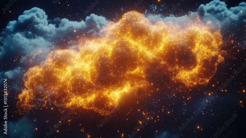 Poster abstract glowing big data cloud with integrated ai processing, seamless computing concept