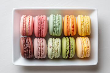 colorful macaroons on a paper box