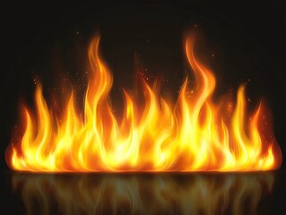 Blazing flames dance against a dark backdrop, radiating warmth and energy with vibrant orange and yellow hues.