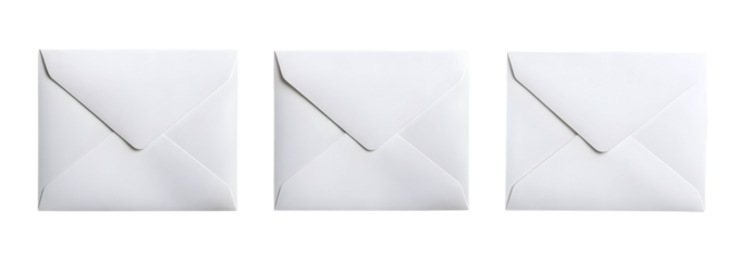 Three white square envelopes on black background in a studio setting with clean look