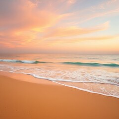 Serene Sunset Beach Scene Tranquil Ocean Waves on Sandy Shore at Dusk
