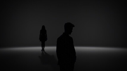 Silhouette of a Man and Woman Separated in Darkness Exploring Themes of Loneliness, Isolation, and Relationship Challenges