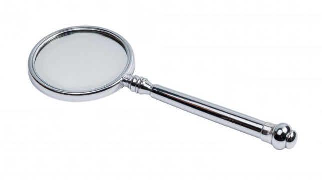 Chrome magnifying glass isolated on transparent background, PNG